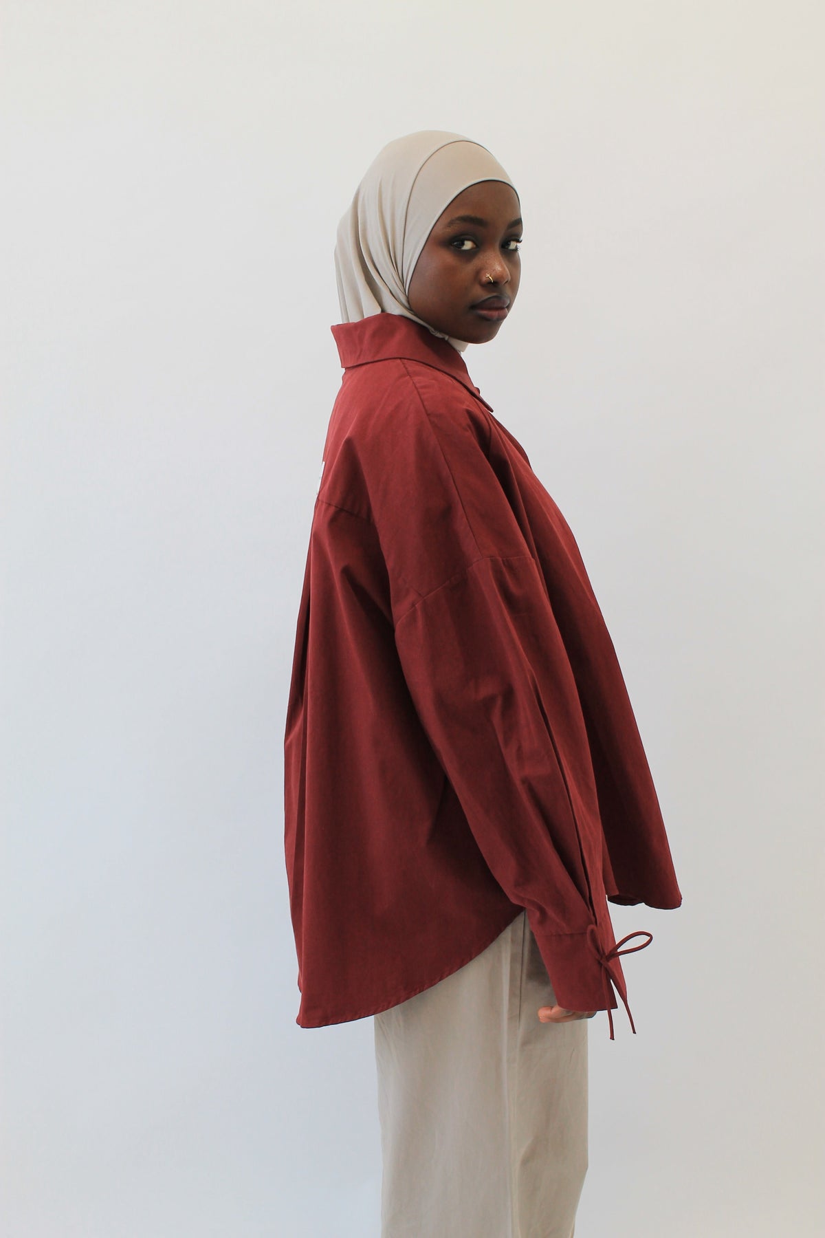 CHEMISE OVERSIZE BORDEAUX Mayssa Mastour