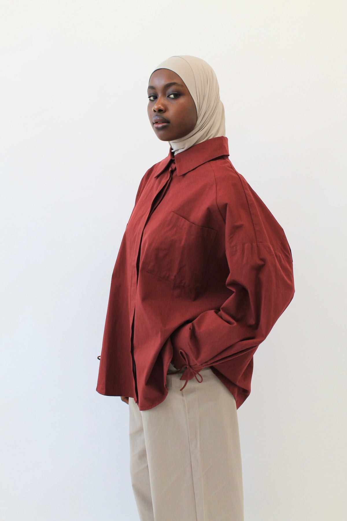 CHEMISE OVERSIZE BORDEAUX Mayssa Mastour