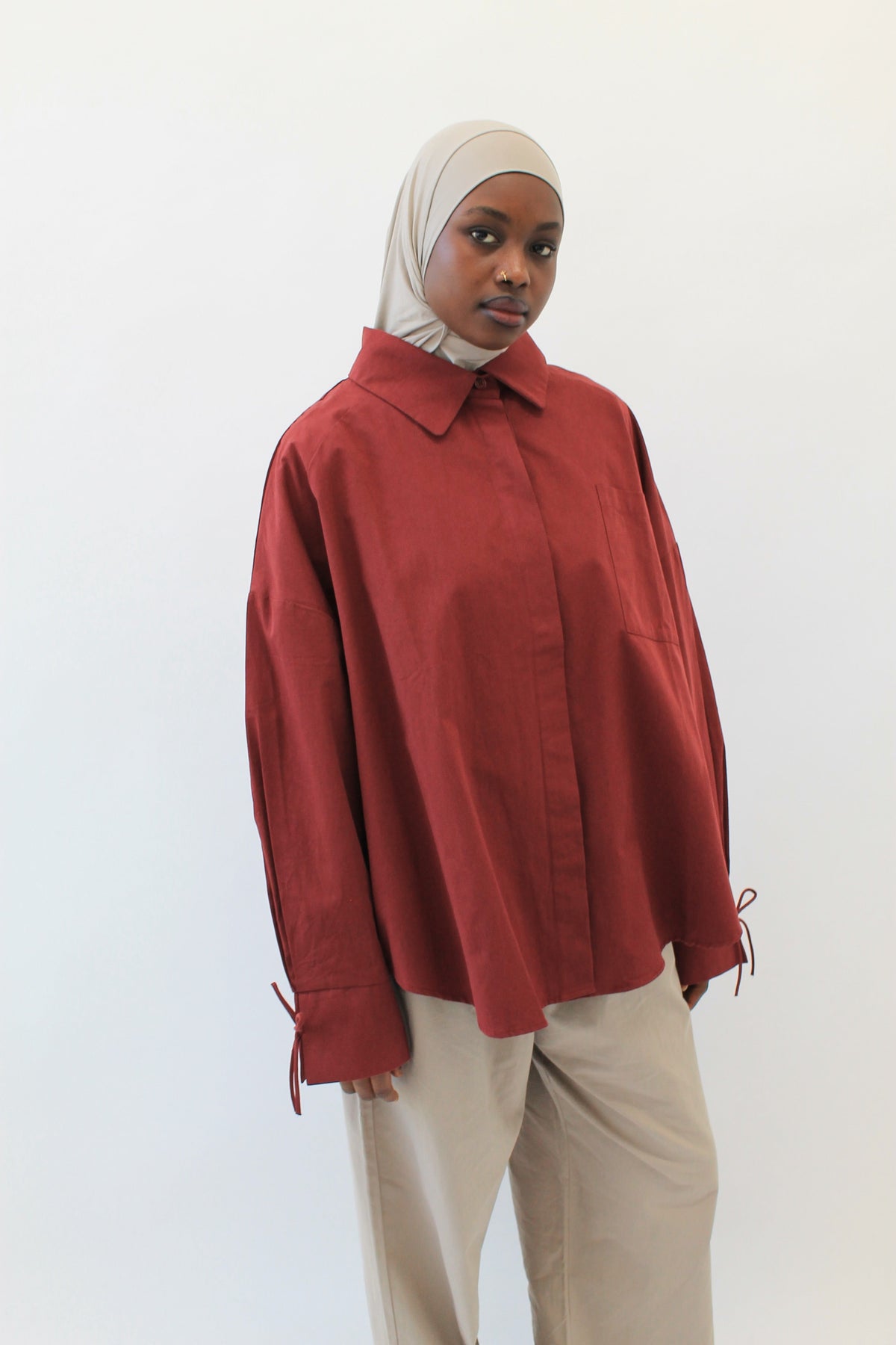 CHEMISE OVERSIZE BORDEAUX Mayssa Mastour