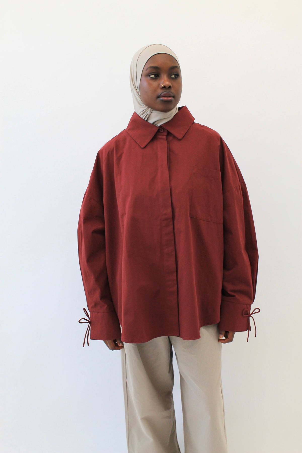 CHEMISE OVERSIZE BORDEAUX Mayssa Mastour